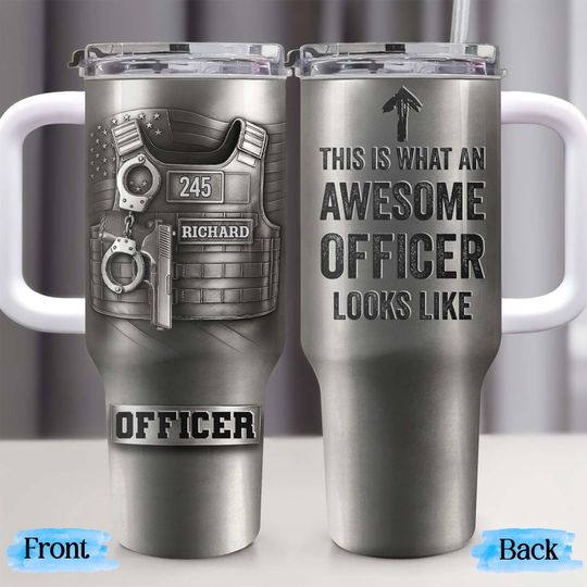 Discover Personalized Police Officer 40oz Tumbler With Handle,Custom Name Law Enforcement Travel Mug, This Is What An Awesome Officer Looks Like Gift
