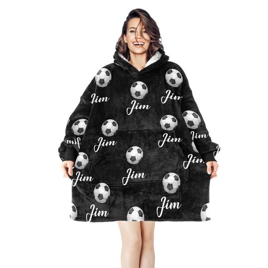 Discover Personalized Soccer Hoodie Blanket, Wearable Football Blanket, Birthday Gift for Football Fans