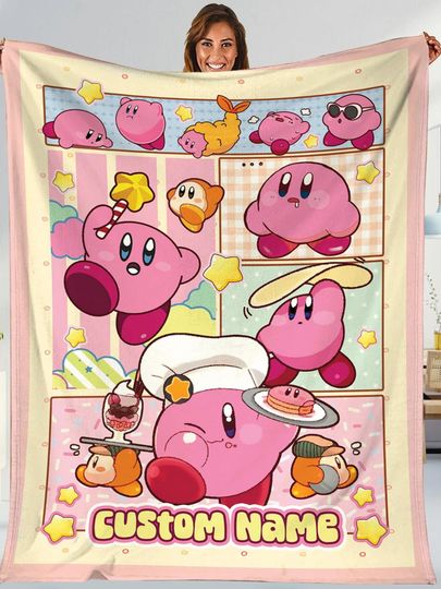 Custom Name Kirby Blanket, Kirby Video Game Blanket, Pink Kirby Blanket, Cute Kirby