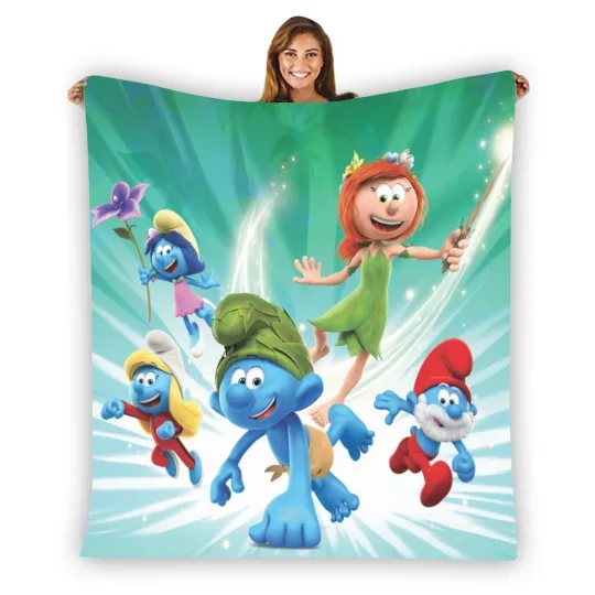 Discover The Smuurfs Cartoon Movies Soft Warm Single-Side Printing Flannel Fleece Blanket