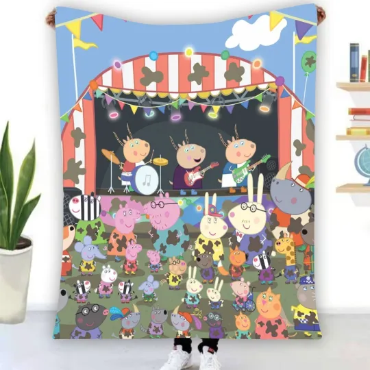 Discover The Pigs Cartoon Characters Warm Single-Side Printing Flannel Fleece Blanket