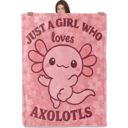 Discover Cute Axolotl Blanket,Adorable Pink Cartoon Animal Fleece Blankets,Soft Warm D...