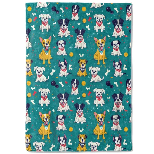 Discover Cute Dog Fleece Blanket - 50x60in Cartoon Puppy Bone and Paw Print Throw Blan...