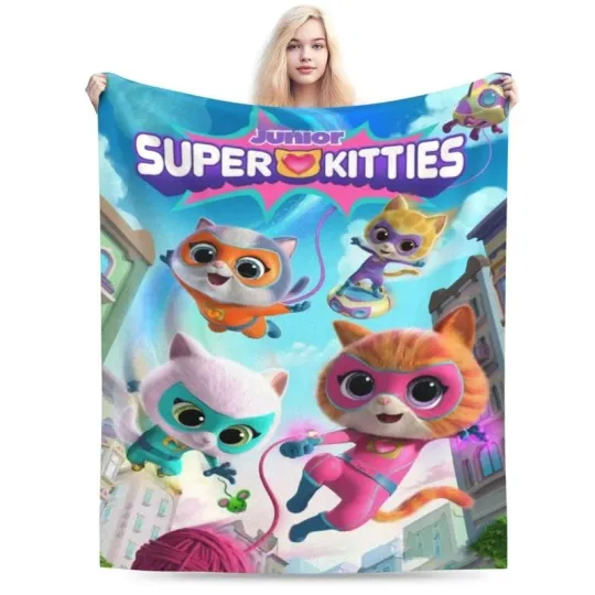 Discover Superkitties Cartoon Throw Blanket Super Soft Cozy Flannel Fleece Picnic Blanket