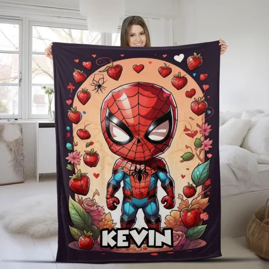Discover Personalized Name Spider Man Friends Fleece  Blanket, Custom Cartoon Blanket