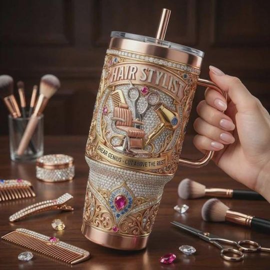 Discover Hair Stylist Stainless Steel Tumbler with Handle, Luxury Salon Travel Cup, Hairstylist Gift Idea
