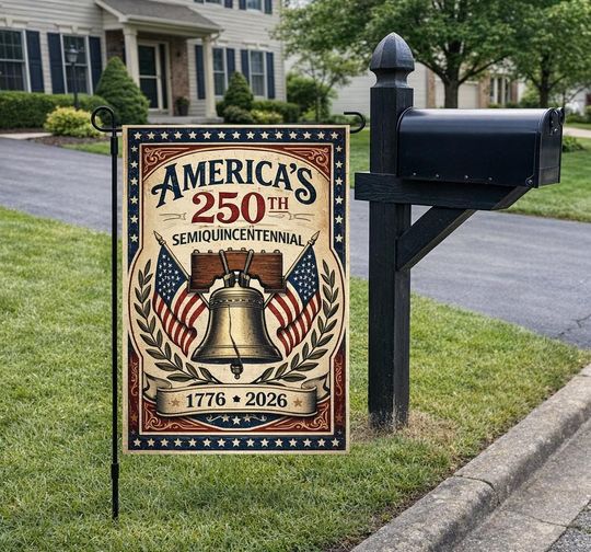 Discover America 250th Semiquincentennial Garden Flag, Liberty Bell Patriotic Yard Decor, 250 Years of Freedom Banner, USA History Gift 1776-2026