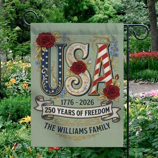 Discover Personalized 250 Years America Garden Flag, USA 17762026, Custom Family Name