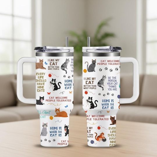 Discover Funny Cat Quotes Stainless Steel Tumbler With Handle, Cat Lover Gift