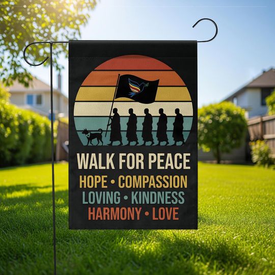 Discover Walk For Peace Garden Flag, Peace Monk Silhouette, Dove Banner, Outdoor Yard Decor