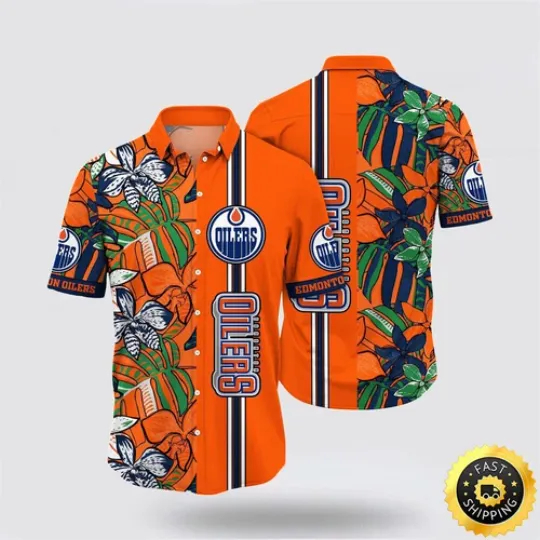 Discover Edmonton Oilers Hawaiian Shirt Tropical Forest Floral Pattern Summer Aloha Shirt