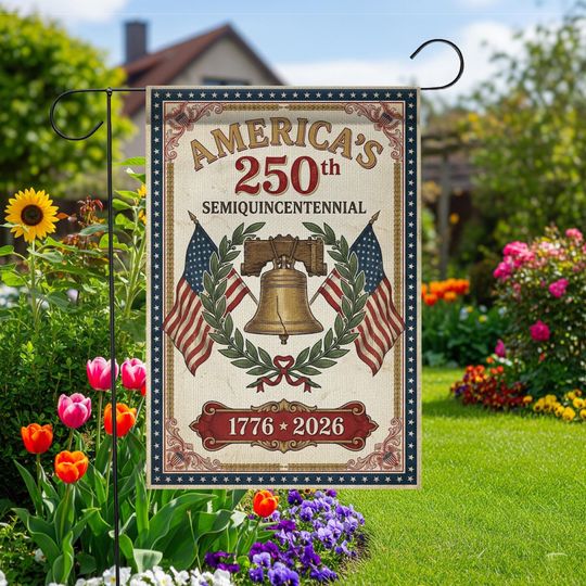 Discover America 250 Semiquincentennial Garden Flag, Liberty Bell Yard Flag, Patriotic Outdoor Decor
