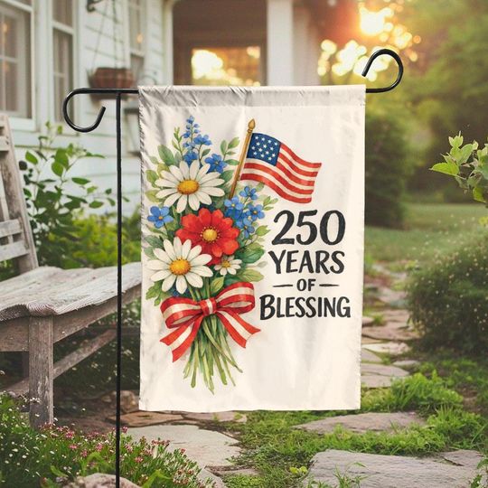 Discover America's 250th Anniversary Garden Flag, Patriotic Floral Yard Flag, 250 Years of Blessing Decoration, USA Independence Outdoor Flag