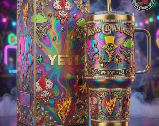 Discover Insane Clown Posse Stainless Steel Tumbler with Handle, ICP Whoop Whoop Insulated Travel Mug, Horror Rap Fan Gift, Collector Drinkware