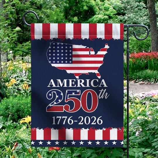Discover America 250th Garden Flag, 1776-2026 Semiquincentennial Yard Decor, Patriotic USA Map Stars and Stripes Banner, 250 Years Anniversary Flag