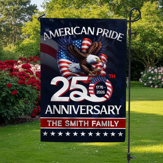 Custom Family Name 250th Anniversary Garden Flag, USA 1776-2026 American Pride Yard Banner, Patriotic Eagle Outdoor Decor, July 4th Gift