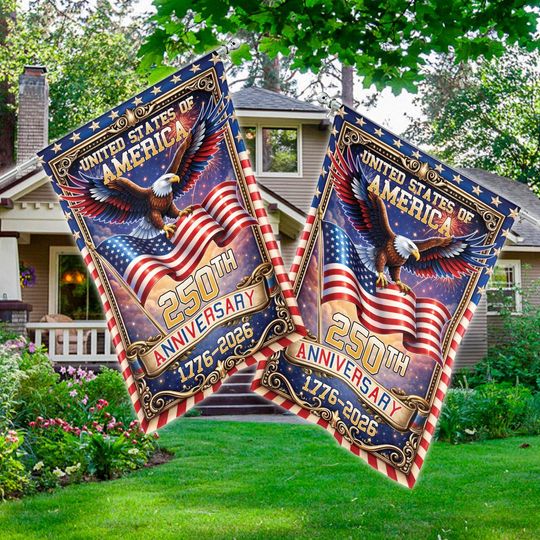 United States Of America 250th Anniversary Garden Flag, Patriotic 1776 2026 Outdoor Decoration, Bald Eagle 250 Years House Flag