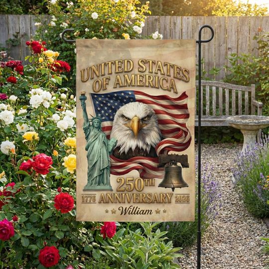Discover United States 250th Anniversary Garden Flag Outdoor Decor, Personalized Patriotic Yard Flag 17762026, Eagle Liberty Flag, Custom Name Decor
