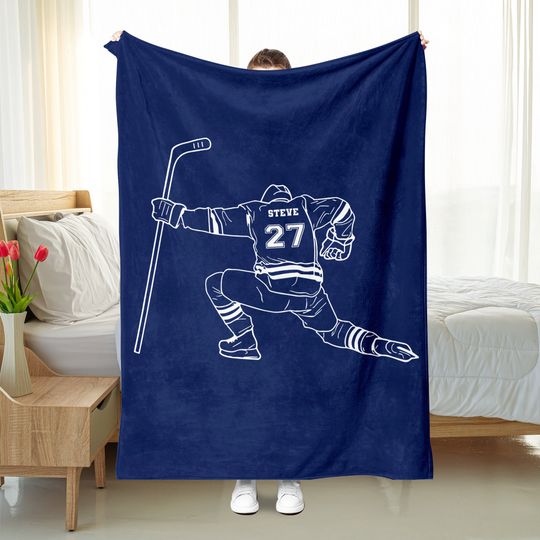 Discover Personalized Hockey Blanket - Custom Name and Number Soft, Cozy Sherpa Fleece Throw - Hockey Gift for Dad, Husband, Son, Team