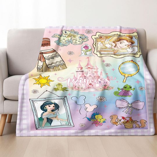 Disneyland Princess Blanket, Belle Moana Jasmine Blanket, Disneyworld Bedding, Birthday Girl Gifts