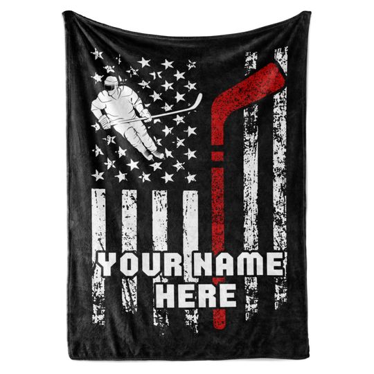 Discover Personalized American Hockey Blanket for Kids Gift | Custom Name Blanket | Fleece Throw Blanket for Toddlers | Perfect Kids Blanket
