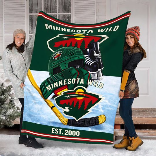 Discover Custom Ice Hockey Blanket Personalized Sports Fan Gift Minnesota Green And Red Fleece Throw Winter Stadium Decor Hockey Lover Bedding