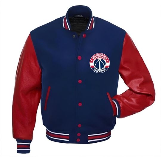 Discover Washington Wizards Varsity Jacket: Navy Fleece & Red Leather Sleeves