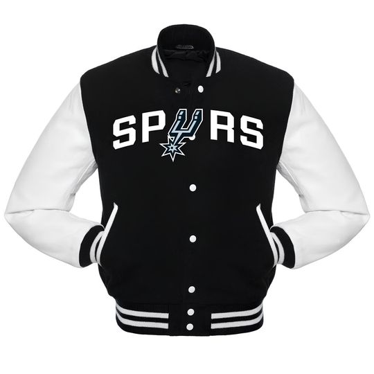 Discover San Antonio Spurs Varsity Jacket: Black Fleece & White Leather Sleeves
