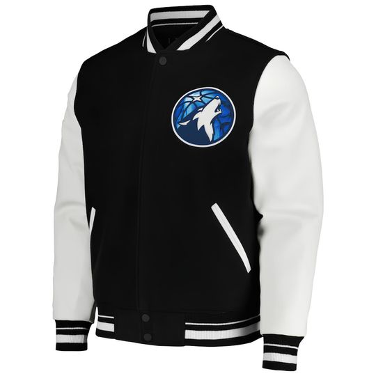 Minnesota Timberwolves Black Body White Sleeves Jacket Team Varsity  Jackets Baseball Jacket