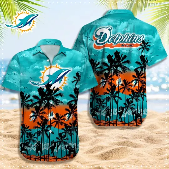 Discover Miami Football Team Dolphinss Hawaiian Button Down Shirt Unisex Adults S-5XL