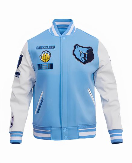 Discover Memphis Grizzlies Sky Blue Body White Leather Sleeves Jacket Team Varsity Custom Made Jackets Baseball Jacket Letterman Jackets