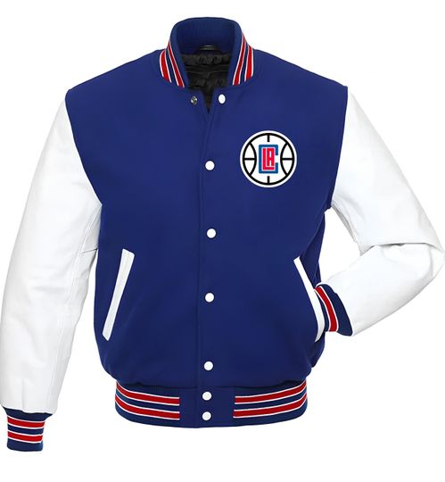 Los Angeles Clippers Royal Blue Body White Sleeves Jacket Team Varsity Jackets Baseball Jacket Letterman Jackets