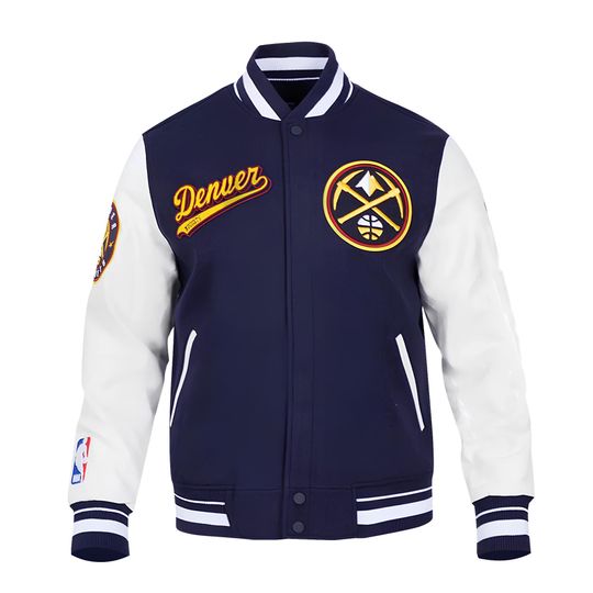Denver Nuggets Navy Blue Body White Sleeves Jacket Team Varsity Jackets Baseball Jacket Letterman Jackets