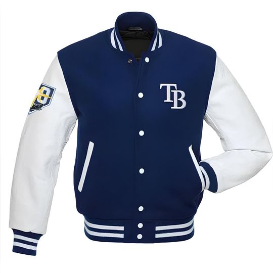 Discover Tampa Bay Rays Royal Blue Body White Leather Sleeves Jacket Team Varsity Custom Made Jackets