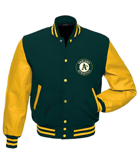 Oakland Athletics Forest Green Body Golden Sleeves Jacket Team Varsity  Jackets