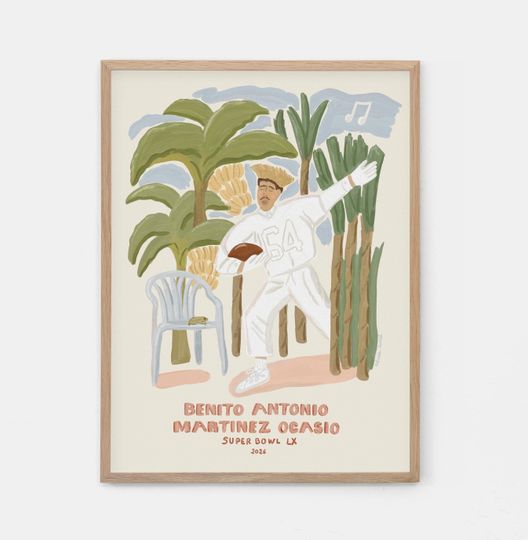 Discover Bad Bunny Inspired Art Print  Puerto Rican Wall Art, Super Bowl Halftime Illustration, Benito Portrait Poster, Caribbean Decor Gift