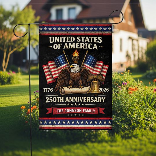 Discover Personalized 250th Anniversary Garden Flag: 1776-2026 Patriotic Eagle USA Decor, Independence Day Gift
