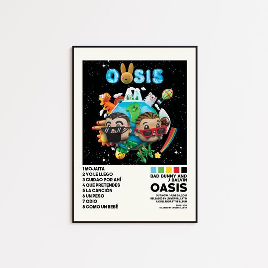 J Balvin and Bad Bunny Oasis Poster Tracklist Album Cover Wall Art