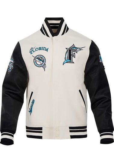 Discover Miami Marlins Off White Body Black Sleeves Jacket Team Varsity Jackets