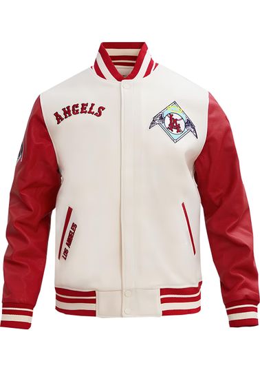 Discover Los Angeles Angels Off White Body Red Sleeves Jacket Team Varsity Jackets