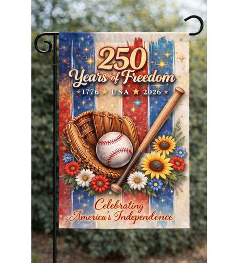 Discover Baseball America 250th Anniversary Garden Flag, Patriotic 250 Years of Freedom Yard Banner, Baseball Independence Day Decor 1776-2026 USA
