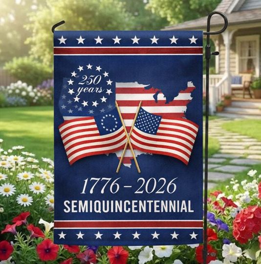 Discover 250 Years America Garden Flag, 250th Anniversary USA Patriotic Flag, 1776-2026 Commemorative, Celebrate 250th Anniversary, Patriotic Gift