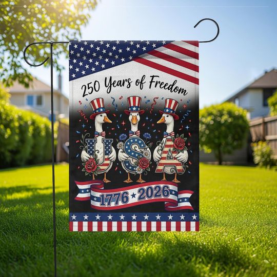 Discover America 250th Anniversary Garden Flag: 1776-2026 Patriotic Ducks Design, USA Outdoor Garden Decor Gifts