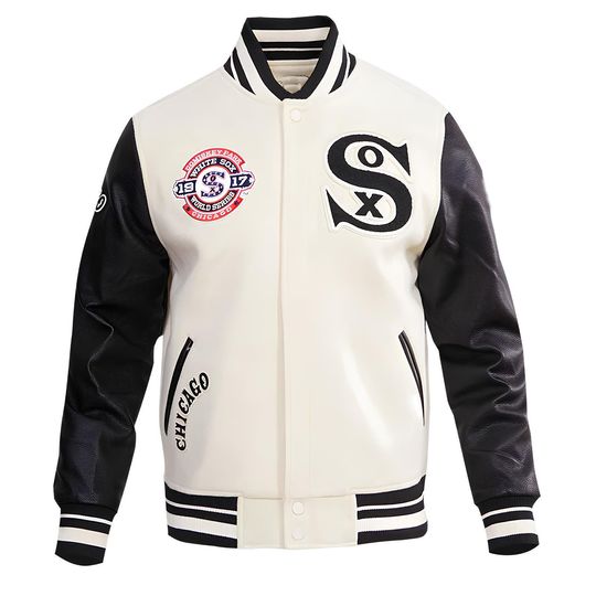 Discover Chicago White Sox Off White Body Black Sleeves Jacket Letterman Jackets Team Varsity Jackets Jackets