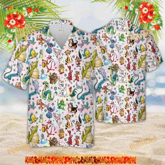 Discover Retro Disney Characters Funny Hawaiian Shirt For Disney Lovers