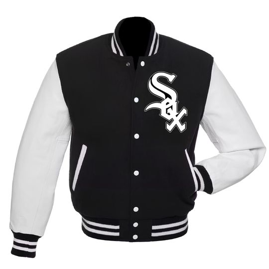 Chicago White Sox Black Body White Sleeves Jacket Letterman Jackets Team Varsity Jackets