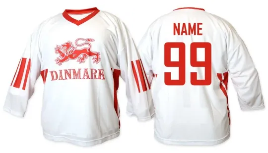 Discover Team Denmark White Men's Ice Hockey Jersey with Custom Name and Number