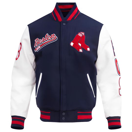Discover Boston Red Sox Navy Blue Body White Sleeves Jacket Letterman Jackets Team Varsity Jackets Jackets