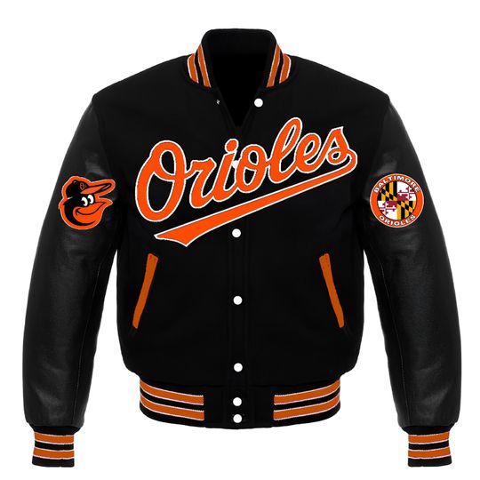 Discover Baltimore Orioles Black Body Black Sleeves Jacket Letterman Jackets Team Varsity Jackets  Jackets