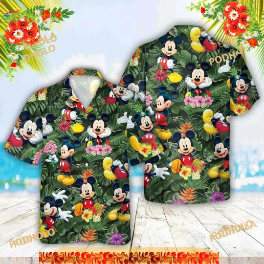 Discover Tropical Mickey Hawaiian Shirt, Disney Palm Tree Mickey Beach Shirts